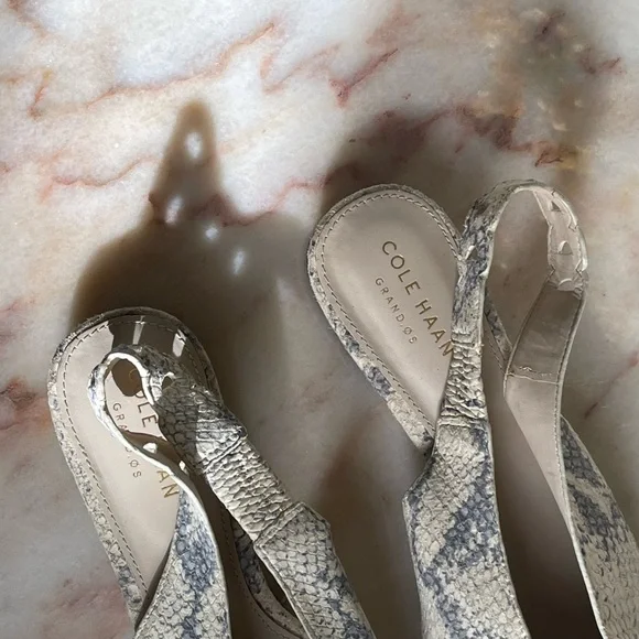 Cole Haan Women Ivory Beige Leather Merrit Skimmer Slingback Flats Sandals GUC - Picture 8 of 9